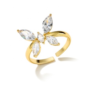 RAKOL RP2242 Bague ouverte ajustable en forme de papillon avec zircon cubique 18k - Product Image 6