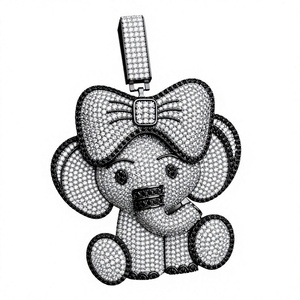 Colgante de elefante de moissanita en blanco y negro, amuleto de animal con micro pavé, regalo de joyería - Product Image 3