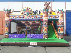 Usine en gros 2024 nouveau Design Indiana Village <span class=keywords><strong>château</strong></span> <span class=keywords><strong>gonflable</strong></span> multijoueur sur le thème avec toboggans et obstacles pour les enfants - Product Image 2