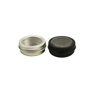 aluminium round can tin with transparent window/ Cosmetic lip balm eye shadow metal tins