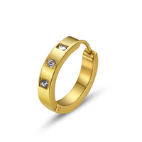 Maßgefertigte 316L Edelstahl Kleine Creolen für Damen, Huggie-Ohrringe mit CZ-Kristallen, Drei Steine, Goldton, Klappbare Ohrringe, Großhandel Schmuck