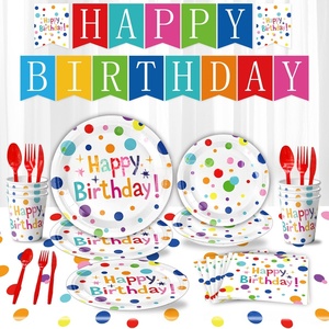 Trouvez des assiettes personnalisées HLC pour célébrer un joyeux anniversaire, des décorations d'anniversaire pour enfants, des ensembles de vaisselle d'anniversaire colorés à pois. - Product Image 1
