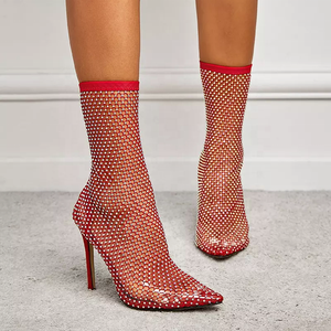 Nuevos Colores, Botines Cortos de Otoño con Estampado de Leopardo y Malla, Botines de Tacón Súper Alto con Punta en Pico, Hechos a Medida para Mujer - Product Image 4