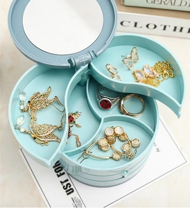 Boîte à bijoux rotative à 360 degrés en plastique à 4 niveaux pour boucles d'oreilles, colliers, bracelets, organisateur de rangement de bijoux avec miroir - Product Image 3