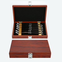 Ensemble de 6 couteaux à fromage Laguiole au design classique, lames en acier inoxydable affûtées manuellement, manches durables en bois de Pakka noir, portables