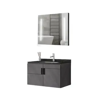 YIDA Sanitary Hanging Touch Led Light Wall Mirror Medicine Storage Black Bathroom Vanity Cabinet Under Basin