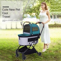 Poussette pour animaux de compagnie pliable automatique à double couche, détachable, légère, taille petite-moyenne, modèle vert