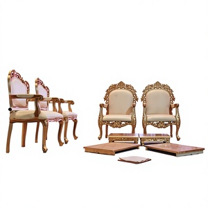 Derniers modèles de chaises de mandap de mariage blancs et dorés, ensemble de 6 chaises basses pour mandap de mariage indien Vedi, pour événements en Australie - Product Image 4
