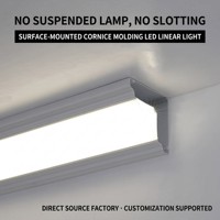 Profilé LED en aluminium pour moulure de plafond à montage en surface, sans rainurage, avec canal de corniche et espace dissimulé pour driver, éclairage linéaire de plafond