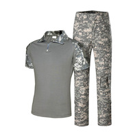 Ensemble uniforme tactique camouflage respirant et durable pour homme, comprenant un t-shirt à manches courtes et un pantalon en toile imperméable vert olive