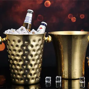 Fashion Stainless Steel Hammer Grain Ice Bucket With Handle Wine Champagne Beer Ice Bucket