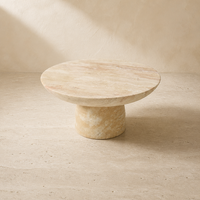 Table basse de salon moderne et minimaliste, luxueuse, en pierre de travertin naturelle, avec piétement en colonne, meubles pour la maison