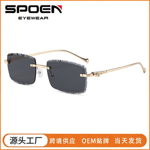 Rimless Rectangle <b>Sunglasses</b> <b>Gradient</b> Lenses UV400 Protection Fashion Driving Unisex Adult Style - Product Image 3