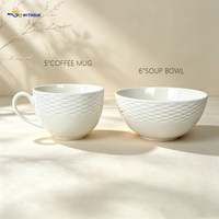 Nouvel ensemble de vaisselle en porcelaine fine de 20 pièces, texture ondulée en relief, assiettes plates, assiettes à salade, bols et tasses en céramique pour usage domestique quotidien