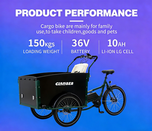 Vélo cargo électrique à 3 roues Clamber, entrepôt UE, avec moteur central 250W, design hollandais Bakfiets, pour le <span class=keywords><strong>transport</strong></span> familial - Product Image 3