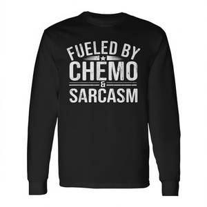 T-shirt à manches longues « Fueled By Chemo Sarcasm » pour les guerriers de la chimiothérapie et du cancer - Product Image 2