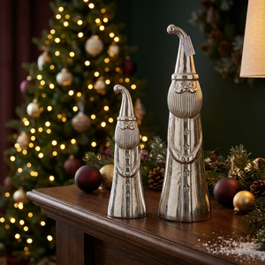 Sonnet Decor Silver Santa <b>Tea</b> <b>Light</b> Holders Set of 2 Handmade Aluminum <b>Christmas</b> Home Decoration Durable - Product Image 1