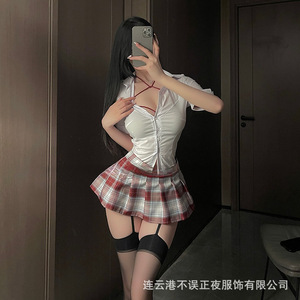 Lencería sexy Guanyun para mujer, falda JK, camisa, uniforme de secretaria, ropa de dormir, conjunto de tentación, qqny - Product Image 3