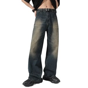 <span class=keywords><strong>Jeans</strong></span> <span class=keywords><strong>Lunghi</strong></span> da Uomo Stile Americano Retrò Lavaggio Scuro Blu Denim, Modello Dritto Ampio Casual, Fornitura Diretta dalla Fabbrica - Product Image 5