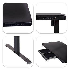 Bureau d'ordinateur en verre noir et blanc lisse avec réglage électrique de la hauteur, idéal pour le télétravail, bureau assis-debout - Product Image 6