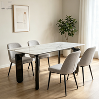 Table à manger contemporaine de luxe en acier inoxydable noir moderne avec plateau en pierre frittée Pandora pour 6 personnes pour salle à manger