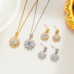Conjunto de Collar y Pendientes de Acero de Titanio con Zirconia, Diseño de Girasoles y Copos de Nieve Románticos, para Boda Nupcial - Product Image 1