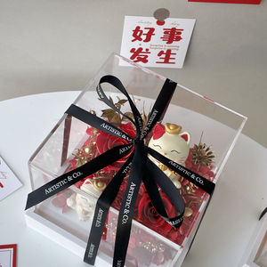 Vente en gros Lucky Fortune <span class=keywords><strong>chats</strong></span> boîte-cadeau en acrylique <span class=keywords><strong>pour</strong></span> toujours préservée fleur éternelle rose éternelle dans une boîte en acrylique - Product Image 2