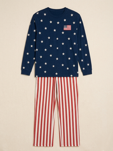 Pyjamas assortis pour la famille, à manches courtes, à motifs étoiles et rayures, pour la fête de l'Indépendance des États-Unis, 4 juillet, en polyester - Product Image 5