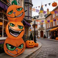 Décoration d'Halloween gonflable LED 3 niveaux en forme de citrouille maléfique DST, 1,8 à 2,4 m, avec pompe à air électrique, pour extérieur, décoration effrayante