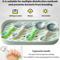MHC Cute Baby Dining Set Bol et cuillère à succion en silicone et bambou avec fonction d'aspiration pratique pour les enfants