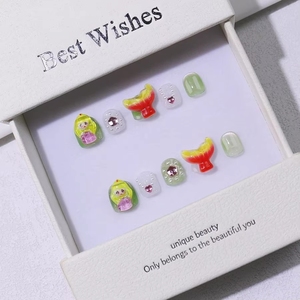<span class=keywords><strong>Ongles</strong></span> carrés courts en ABS à motif amande pour l'été, mignons, à presser, pour enfants, 10 pièces, design acrylique style modèle pour doigts - Product Image 1