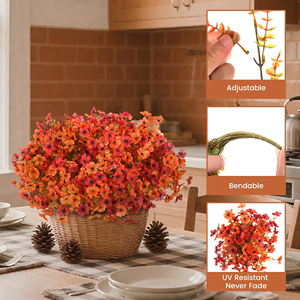 Simulación de eucalipto marrón, flor artificial de plástico violeta, arreglo floral para boda, decoración de ramo de plantas artificiales para el hogar - Product Image 3