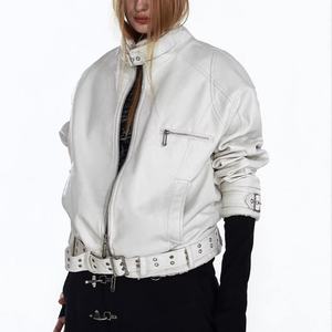 Wholesale Motorcycle Style Premium White Faux Leather <b>Jacket</b> for <b>Men</b> <b>Sherpa</b> Lined Windproof Biker Outerwear - Product Image 4