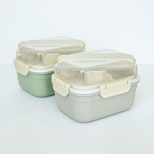 Portable Reusable Heatable Leak Proof Eco-Friendly Durable Square Lunch Box BPA Free <b>Plastic</b> <b>Lid</b> 2 Compartments 1-3L Capacity - Product Image 3