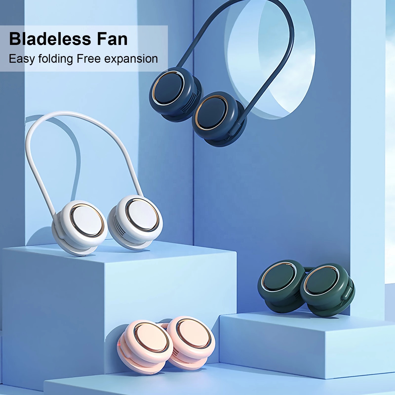 Хит продаж, WS31, складной шейный вентилятор, беспроводной беслопастной USB-вентилятор, тихий подвесной портативный поворотный вентилятор с воздушным охлаждением на 360 градусов, ленивые вентиляторы