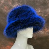 Chapeau bob en fausse fourrure tie-dye color block pour femme, doux et chaud, motif multicolore, style fourrure de renard, idéal pour les fêtes et l'hiver