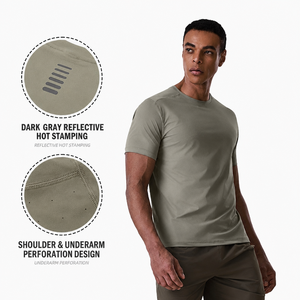 T-shirt d'entraînement à séchage rapide pour homme, manches courtes, col rond, coupe classique, jersey de coton respirant, pour la course à pied et le fitness - Product Image 3