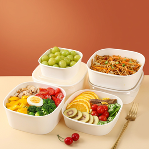 Contenitori Quadrati Spessi Bianco Puro Eco-Friendly Monouso 500ml con Coperchio in PP, Scatole da Asporto in Carta per Sushi, Frutta, Insalata, Torte - Product Image 1