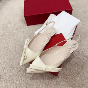 Top Quality Luxury Designer Shoes patent leather pointed color blocked <b>bow</b> women's <b>sandals</b> shallow mouth kitten heels mid air - Product Image 4
