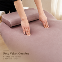 Schönheitssalon-Massageliege mit Stauraum, Rosé-Velours-Polsterung und anhebbarer Rückenlehne