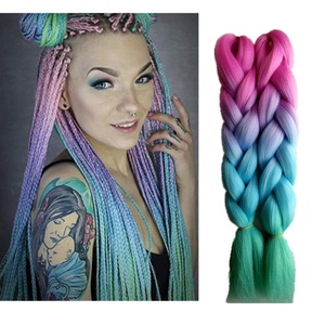 Giá rẻ 16 "ngắn Bob Crochet Bím Tóc Yaki thẳng Jumbo bện phần mở rộng tóc cho cầu vồng màu nhuộm tổng hợp - Product Image 2