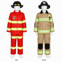 Ensemble de costume de pompier pour enfants avec casque, veste et pantalon rouges avec bandes réfléchissantes, insigne FIRE DEPT pour garçons et filles