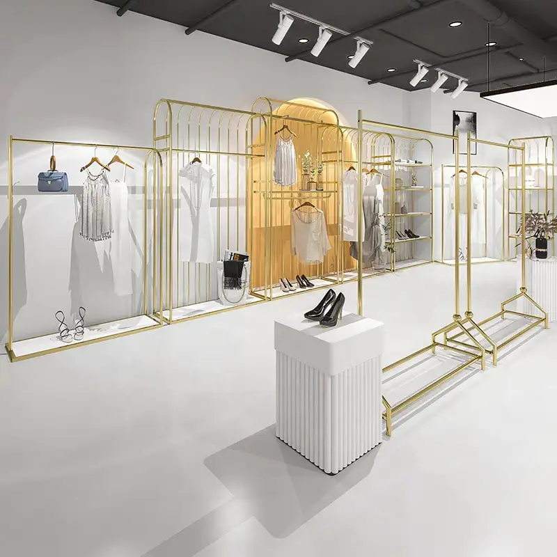 Luxus-Bekleidungs geschäft Displayst änder Store Garment Kleider ständer Gold Display Kleider ständer für Bekleidungs geschäft