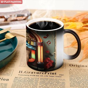 Heat Sensitive <b>Ceramic</b> Mug 11oz Color Changing Frosted Black Tea <b>Cup</b> With 2D Flat Painting Design - Product Image 5
