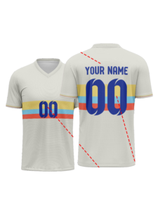 Camiseta de Fútbol Personalizada para Hombre, Color Crema, Diseño Retro a Rayas, Transpirable, Cuello en V, con Nombre Personalizado - Product Image 1