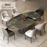 Table à manger ovale moderne de luxe BLAINE avec plateau en marbre naturel et base en acier, garantie de 3 ans, personnalisable