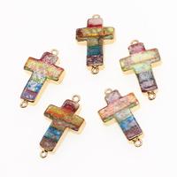 Connecteur de pierre précieuse en laiton, 10 pièces, bijoux de mode, couleurs mélangées, 34x19x5mm, vente en gros, 860640