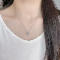 Collier pendentif en platine Pt950 avec diamant de laboratoire pour femme, motif papillon, cristal rond, goutte d'eau, chaîne tendance, bijoux fins