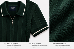 <span class=keywords><strong>Polo</strong></span> in Maglia con Zip Personalizzata per Uomo, a Righe Verticali Texturizzate, Manica Corta, Traspirante, Estiva, Casual, per Resort - Product Image 3