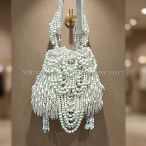 Luxury Suede Beaded Pearl Handmade Soft Evening Clutch Bag with Shoulder Strap <b>for</b> Party & <b>Wedding</b> Events - Product Image 3